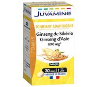 JUVAMINE - Ginseng de Sibérie - Ginseng d'Asie - Tonifiant adaptogène - Tonus - Maintien des capacités physiques et mentales - Boite de 30 comprimés - Fabriqué en France - Végan