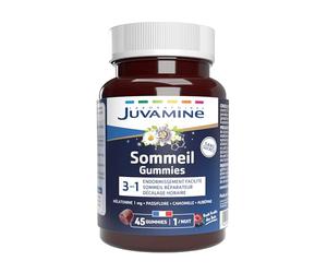 JUVAMINE - Gummies Sommeil- Endormissement facilité - Sommeil réparateur - Décalage horaire - Passiflore - Camomille - Aubépine - Mélatonine - 45 Gummies - Fabriqué en France
