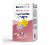 JUVAMINE Huile de Bourrache + Onagre - Teint Eclatant, Santé Peau - 30 Cap | Maitien de la Peau en Bonne Santé, Bon Acide Gras Oméga 6, Assimilation Optimisée, Fabriqué en France