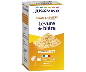 JUVAMINE Levure de Bière, Beauté de la peau, des cheveux et des ongles, Vitalité, Vitamines B1, B2, B3, B5, B6, B8, B9 et B12 + Zinc, Programme de 50 jours, Fabriqué en France