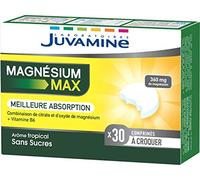 JUVAMINE - Magnésium MAX - Vitamine B6 - Fatigue - Contribue au Fonctionnement Normal du Système Nerveux et à une Fonction Musculaire Normale - Arôme Tropical - Sans Sucres - 30 Comprimés à Croquer