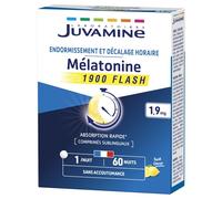 JUVAMINE - Mélatonine Flash - Mélatonine 1,9 mg - Endormissement - Décalage horaire - Sans accoutumance - Programme 60 nuits - Comprimés Sublinguaux - Goût citron - Fabriqué en France