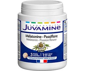 JUVAMINE Mélatonine Passiflore, Sommeil, Triple Action, Détente, Endormissement Facilité, Sommeil Réparateur, Programme de 3 Mois, 90 Comprimés, Fabriqué en France