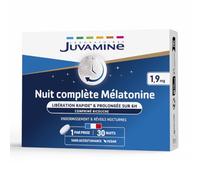 JUVAMINE Nuit Complète - Mélatonine 1,9mg - Sommeil Réparateur - 30 Cpr | Hautement Dosée, Endormissement Rapide, Décalage Horaire, Sans Accoutumance, Assimilation Optimisée, Fabriqué en France