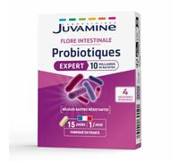 JUVAMINE Probiotiques - 10 Milliards Bactéries - Flore intestinale - 15j | 4 Souches Viable et Stable, Gélules Gastro-résistantes, Equilibre du Microbiote, Micro-Organismes, Fabriqué en France