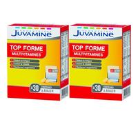 JUVAMINE Top forme, 12 Multivitamines & 10 Minéraux, Vitalité, Tonus, Aide à Réduire la Fatigue, Soutient l'Immunité, Programme de 1 Mois, 30 comprimés, Fabriqué en France (Lot de 2)