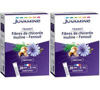 Juvamine - Transit - Flore Intestinale et Equilibre - Prébiotiques - Fibres de chicorée - Inuline - Fenouil - Fabriqué en France - Poudre à avaler - 20 sticks (Lot de 2)