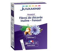Juvamine - Transit - Flore Intestinale et Equilibre - Prébiotiques - Fibres de chicorée - Inuline - Fenouil - Fabriqué en France - Poudre à avaler - 20 sticks