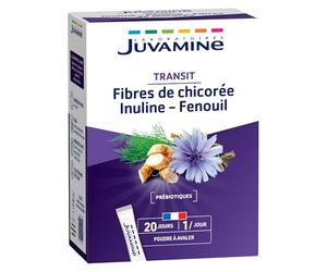 Juvamine - Transit - Flore Intestinale et Equilibre - Prébiotiques - Fibres de chicorée - Inuline - Fenouil - Fabriqué en France - Poudre à avaler - 20 sticks