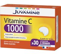 Juvamine - Vitamine C 1000 - Fatigue passagère - Système immunitaire - Sans sucres - Arôme naturel orange - 30 comprimés à croquer - Fabriqué en France