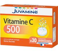 JUVAMINE Vitamine C 500, Contribue à réduire la Fatigue, Participe au fonctionnement normal du système immunitaire, 30 Comprimés effervescents, Arôme orange, Fabriqué en France