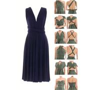 Juvell Infinity Dress Midi - Robe Demoiselle d'honneur - Robe élégante Portefeuille - Top Bandeau Inclus - Mariage-Bridesmaid-Invitée-Bal-Cocktail - 1100 (46-50, Bleu foncé)