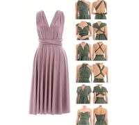 Juvell Infinity Dress Midi - Robe Demoiselle d'honneur - Robe élégante Portefeuille - Top Bandeau Inclus - Mariage-Bridesmaid-Invitée-Bal-Cocktail - 1100 (46-50, Vieux Rose)