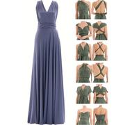 Juvell Robe Demoiselle d'honneur - Infinity Dress Maxi - Robe élégante Portefeuille - Top Bandeau Inclus - Mariage-Bridesmaid-Invitée-Bal - 1000 (46-50, Gris-Bleu)