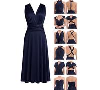 Juvell - Robe Demoiselle d'honneur - Infinity Robe Midi- Robe élégante Portefeuille - Top Bandeau Inclus - Mariage-Bridesmaid-Invitée-Bal-Cocktail - 1100 (34-38, Bleu foncé)