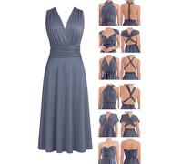 Juvell - Robe Demoiselle d'honneur - Infinity Robe Midi- Robe élégante Portefeuille - Top Bandeau Inclus - Mariage-Bridesmaid-Invitée-Bal-Cocktail - 1100 (40-44, Gris-Bleu)