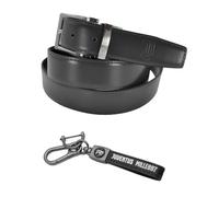 JUVENTUS Coffret cadeau Premium, ceinture en cuir noir et porte-clés avec logo officiel, coffret cadeau élégant