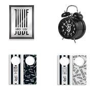 Juventus Miroir avec cadre, avec boîte, graphisme logo, enfants et adolescents + 2 marque-porte, avec impression numérique, idée cadeau + réveil à cloche, Noir , Taglia Unica