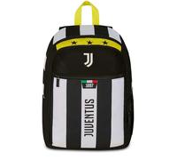 Juventus Seven Sac à dos double compartiment, blanc et noir, poche avant avec fermeture éclair et poche pour bouteille, enfant, école primaire, football