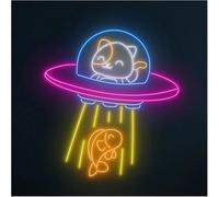 Juvra Lumières néon décoratives D'Ambiance Apaisante Lampe Enseigne Au Néon en Forme De Poisson UFO Lumière Animal Spatial pour Café Magasin Salle