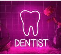 Juvra Lumières néon décoratives D'Ambiance Apaisante Lampe Enseigne Au Néon Pour Dentiste, Décoration De Salle, Enseignes Murales À En Forme Dent(40x36cm)