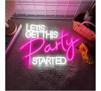 Juvra Lumières néon décoratives Néon signe Enseigne Au Let's Get This Party Started Néons Lumière Variable Décoration Murale De Fête 35cm×48cm
