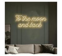 Juvra Lumières néon décoratives Panneau lumineux LED en néon vers la lune et retour, alimenté par pour USB, pour maison, un mariage, une chambre à coucher, bar, décoration murale, 38 cm x 12(B)