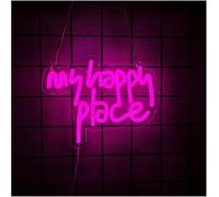 Juvra Lumières néon décoratives Pour lampe néon My Happy Place Lettre Lumière Chambre Esthétique Décor Salle de Jeux Art 20cmх25.2cm