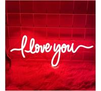 Juvra Lumières néon décoratives Pour LED néon signe I Love You Néons Chambre Tenture Murale Décoration You Signes Lampes Alimenté Rouge Néon Lumière(22cmx50cm)