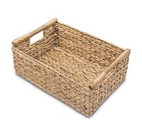 Juwaacoo Panier rectangulaire en osier avec poignées en bois pour étagères, casier de rangement en jacinthe d'eau, paniers naturels pour organiser B