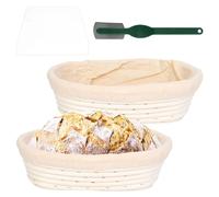 Juwacoo Lot de 2 paniers de fermentation, corbeille à pain avec insert, grattoir à pâte et lame à pain, corbeille à pain ovale, corbeille de fermentation de pain tressée en rotin, corbeille de fermen