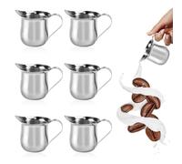 Juwacoo Lot de 6 mini pots à lait en acier inoxydable - 90 ml - Petit pot à lait - Pichet à expresso - Pot à crème - Pot à lait avec poignée pour café au lait