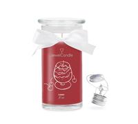JuwelKerze Cherry Kiss Collier argenté - Bougie bijou 80 heures - Grande bougie parfumée dans un verre au parfum fruité - Bougie avec bijoux - Cadeaux pour femme