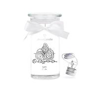 JuwelKerze Fluffy Cotton Collier argenté - Bougie bijou 80 heures - Grande bougie parfumée avec parfum coton et lin - Bougie blanche avec bijou surprise - Cadeau pour femme, anniversaire