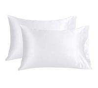 Juwenin Home - Lot de 2 housses d'oreiller en satin de soie de mûrier, doux et pur - pour cheveux et peau - avec fermeture à enveloppe (blanc, standard / 50 x 75 cm)