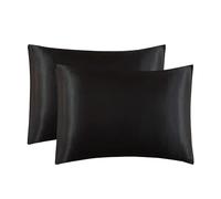 Juwenin Home - Lot de 2 housses d'oreiller en satin de soie de mûrier, doux et pur - pour cheveux et peau - avec fermeture à enveloppe (noir, standard / 50 x 75 cm)