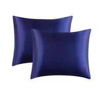 Juwenin Home - Lot de 2 housses d'oreiller en satin de soie de mûrier, doux et pur - pour cheveux et peau - avec fermeture à enveloppe (bleu marine, standard / 50 x 75 cm)