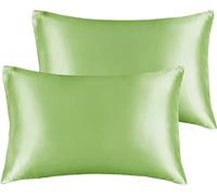 Juwenin Home Lot de 2 taies d'oreiller en satin soyeux pour cheveux et visage - pour éviter les rides - Fermeture éclair dissimulée - Vert standard (50 x 75 cm)