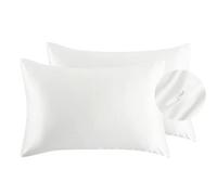 Juwenin Home Lot de 2 taies d'oreiller en satin soyeux pour la peau des cheveux et du visage pour éviter les plis, fermeture éclair dissimulée (ivoire, standard (50 x 75 cm)