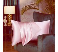Juwenin Home Taie d'oreiller de Luxe 100% Pure Soie de mûrier Naturelle 19 Momme, Douce et Respirante, Effet Anti-Rides, Fermeture éclair Invisible (Rose, 50 x 75 cm)