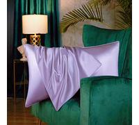 Juwenin Home Taie d'oreiller de Luxe 100% Pure Soie de mûrier Naturelle 19 Momme, Douce et Respirante, Effet Anti-Rides, Fermeture éclair Invisible (Lavande, 50 x 75 cm)