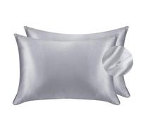Juwenin Home Taie d'oreiller en Satin avec Fermeture Éclair, Lot de 2, Similaire à la Soie, Douce pour Cheveux et Peau, (Silver Grey, 50x70)