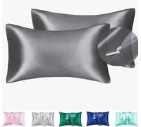 Juwenin Home Taie d'oreiller en Satin avec Fermeture Éclair, Lot de 2, Similaire à la Soie, Douce pour Cheveux et Peau, 75x50 cm (Dark Grey, 50x70)