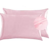 Juwenin Home Taie d'oreiller en Satin avec Fermeture Éclair, Lot de 2, Similaire à la Soie, Douce pour Cheveux et Peau, (Pink, 50x70)