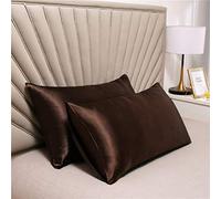 juwenin Lot de 2 taies d'oreiller en satin soyeux - 127 x 190 cm - Taille M - Doux et soyeux - Antistatique et anti-acariens (café)