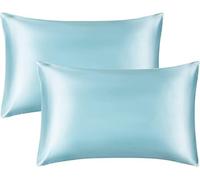 juwenin Lot de 2 taies d'oreiller en satin soyeux - 127 x 190 cm - Taille M - Doux et soyeux - Antistatique et anti-acariens (bleu clair)