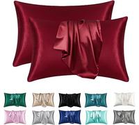 juwenin Lot de 2 taies d'oreiller en satin soyeux, antistatiques, anti-acariens (bordeaux)