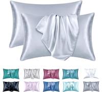 juwenin Lot de 2 taies d'oreiller en Satin Soyeux, Doux et Soyeux, Anti-Statique, Anti-acariens (argenté)