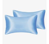 Juwenin Lot de 2 taies d'oreiller en satin soyeux pour la beauté du visage, la santé des cheveux, les soins du visage hypoallergéniques (bleu)