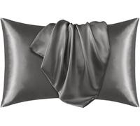 Juwenin Lot de 2 taies d'oreiller en satin soyeux pour la beauté du visage, la santé des cheveux, les soins du visage hypoallergéniques (gris foncé)